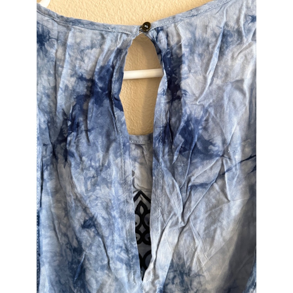 Cecico Women Blue Tie Dye Embroidered Sleeveless Boho Tank Top Size L 2PB400 - Picture 5 of 7